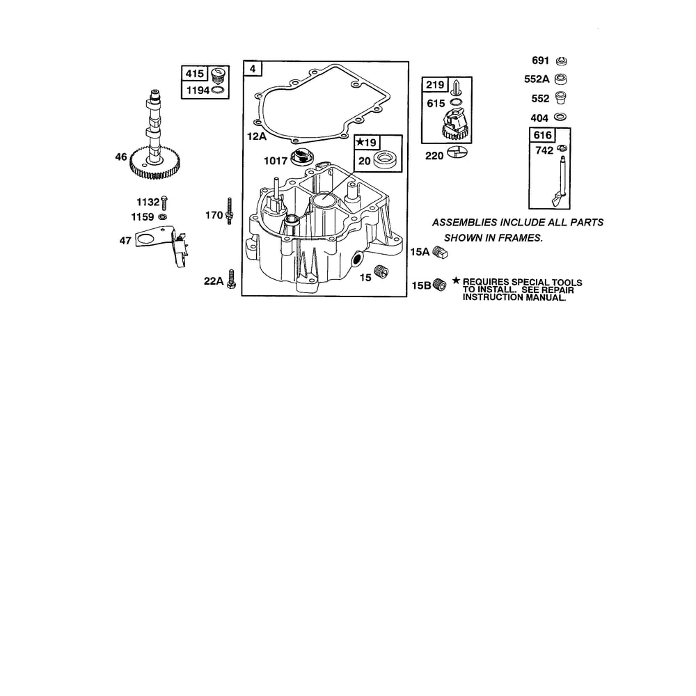 Engine Sump Diagram and Parts List for 422700TO422799  Briggs and Stratton Engine
